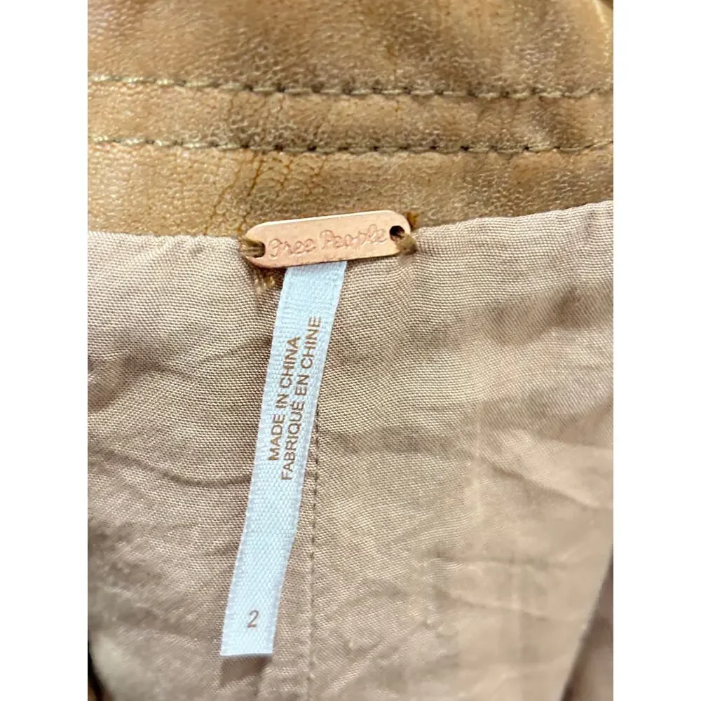 Free People Alanis Moto Brown Faux Leather Embroidered Front Zipper Mini Skirt 2 - Picture 3 of 3